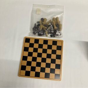 Portable Wooden Chess Set with Brown and Tan Pieces